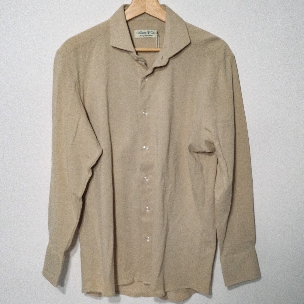 Collars & Co. Luxury Pique Cotton Shirt Men's M Button Up Long Sleeve Beige NWT